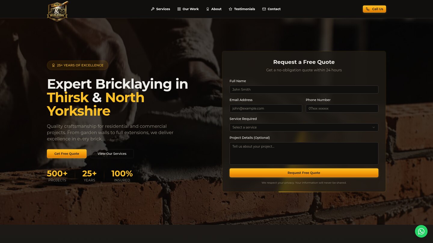 Homepage screenshot for J&M Building